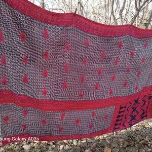Kantha Quilt Red Black 56" x 84" Cotton Lightweight One of a Kind K50.
